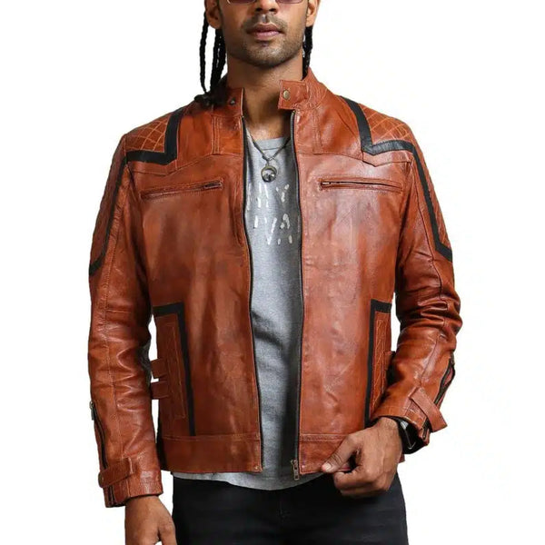 Designer Men Brown Waxed Leather Jacket - Rare Leather