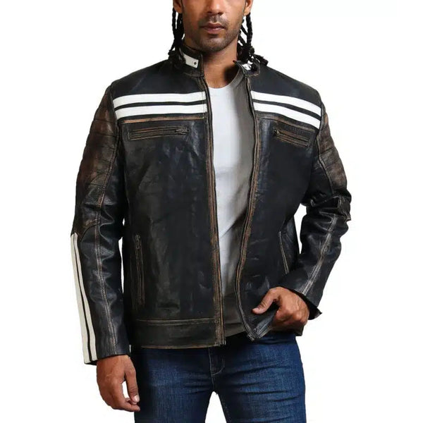 Designer Men Distressed Black Leather Jacket - Rare Leather