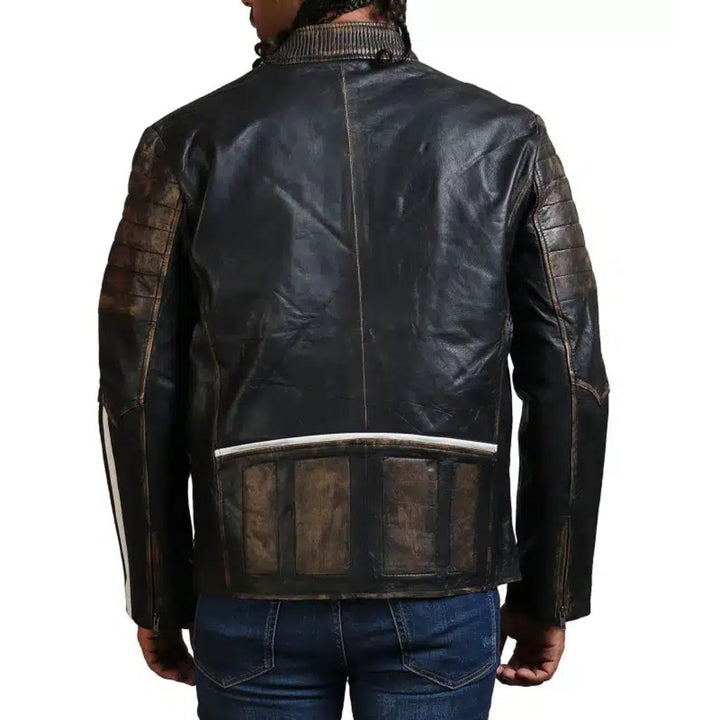 Designer Men Distressed Black Leather Jacket - Rare Leather