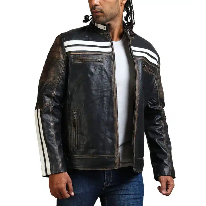 Designer Men Distressed Black Leather Jacket - Rare Leather