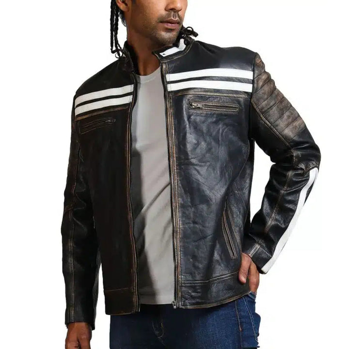 Designer Men Distressed Black Leather Jacket - Rare Leather
