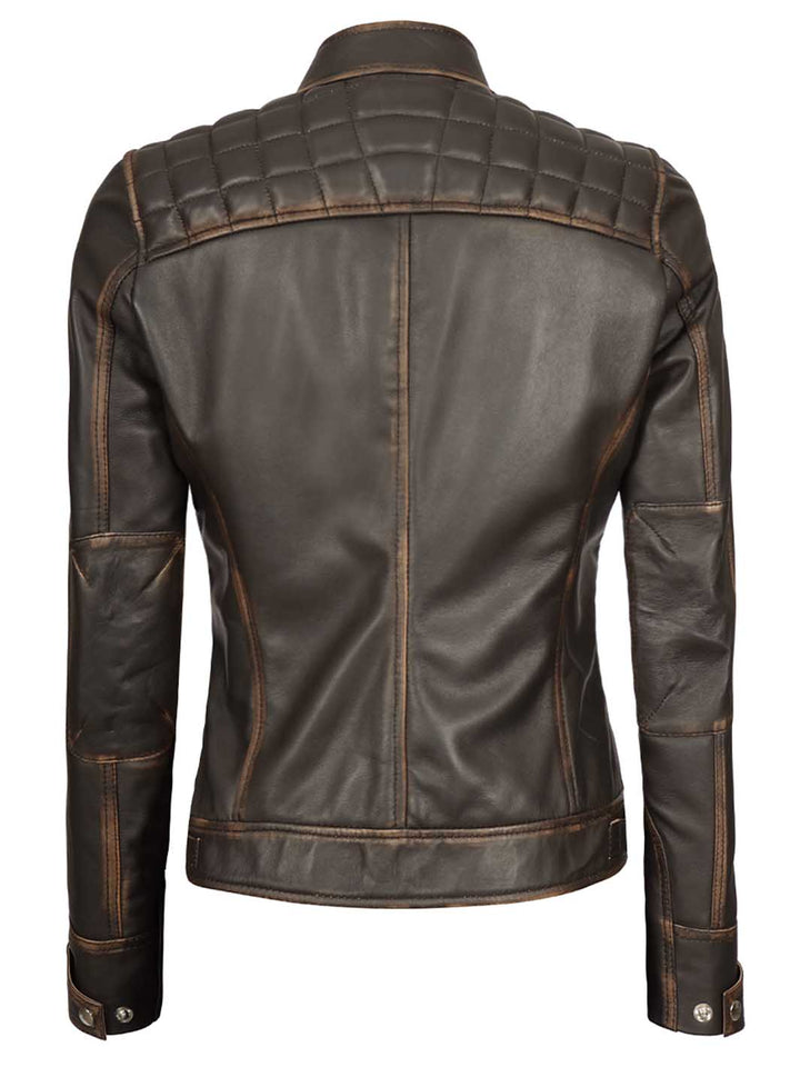 Diamond Women Rub Off Brown Leather Jacket - Rare Leather