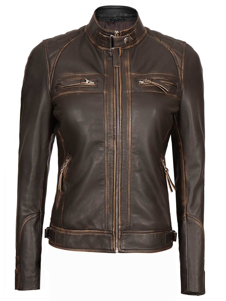 Diamond Women Rub Off Brown Leather Jacket - Rare Leather