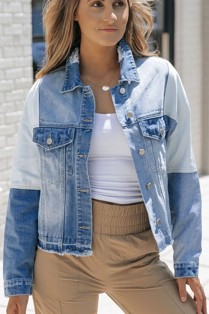 Distressed Button Up Drop Shoulder Denim Jacket - Rare Leather