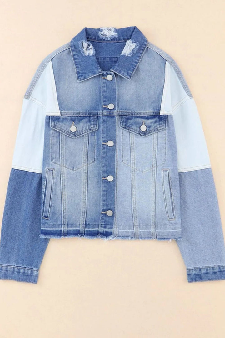 Distressed Button Up Drop Shoulder Denim Jacket - Rare Leather