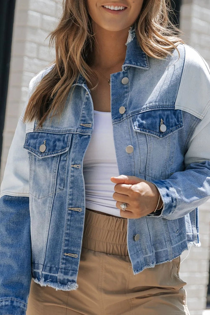 Distressed Button Up Drop Shoulder Denim Jacket - Rare Leather