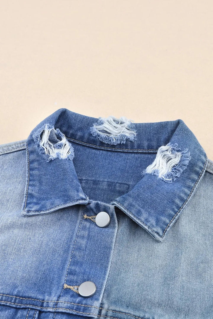 Distressed Button Up Drop Shoulder Denim Jacket - Rare Leather