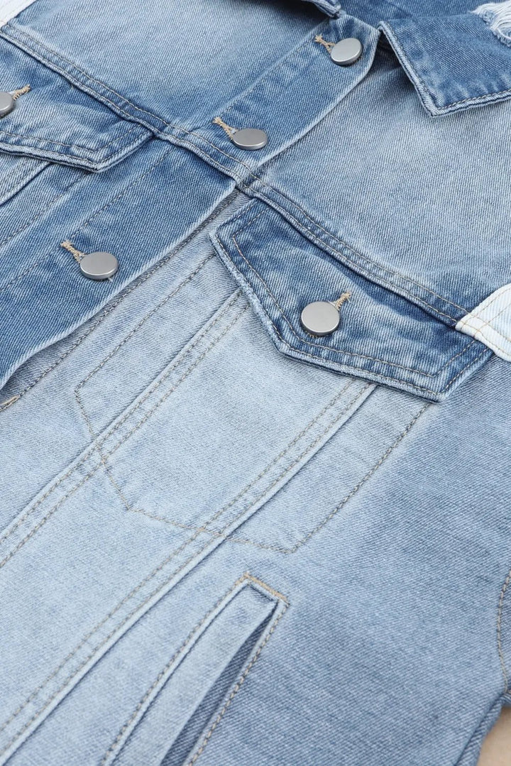 Distressed Button Up Drop Shoulder Denim Jacket - Rare Leather