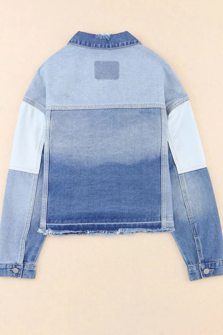 Distressed Button Up Drop Shoulder Denim Jacket - Rare Leather