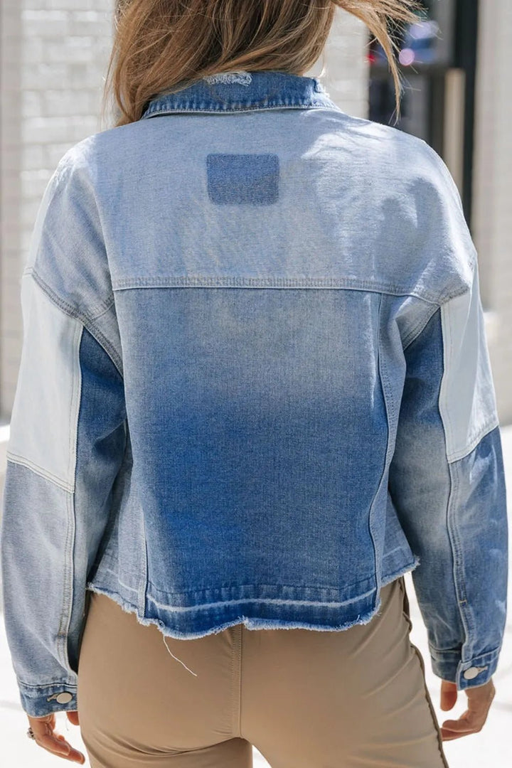 Distressed Button Up Drop Shoulder Denim Jacket - Rare Leather