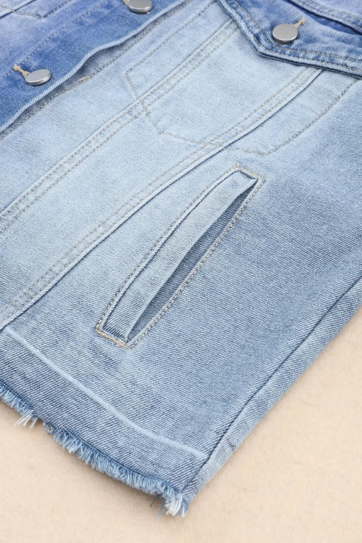 Distressed Button Up Drop Shoulder Denim Jacket - Rare Leather