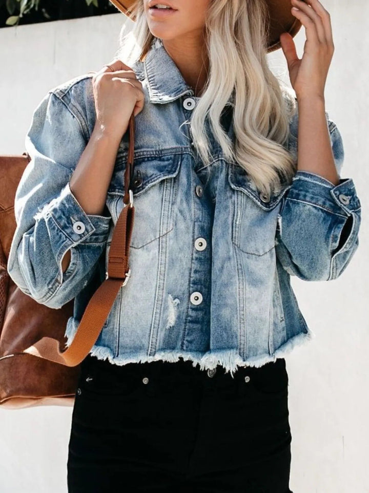 Distressed Raw Hem Denim Jacket - Rare Leather