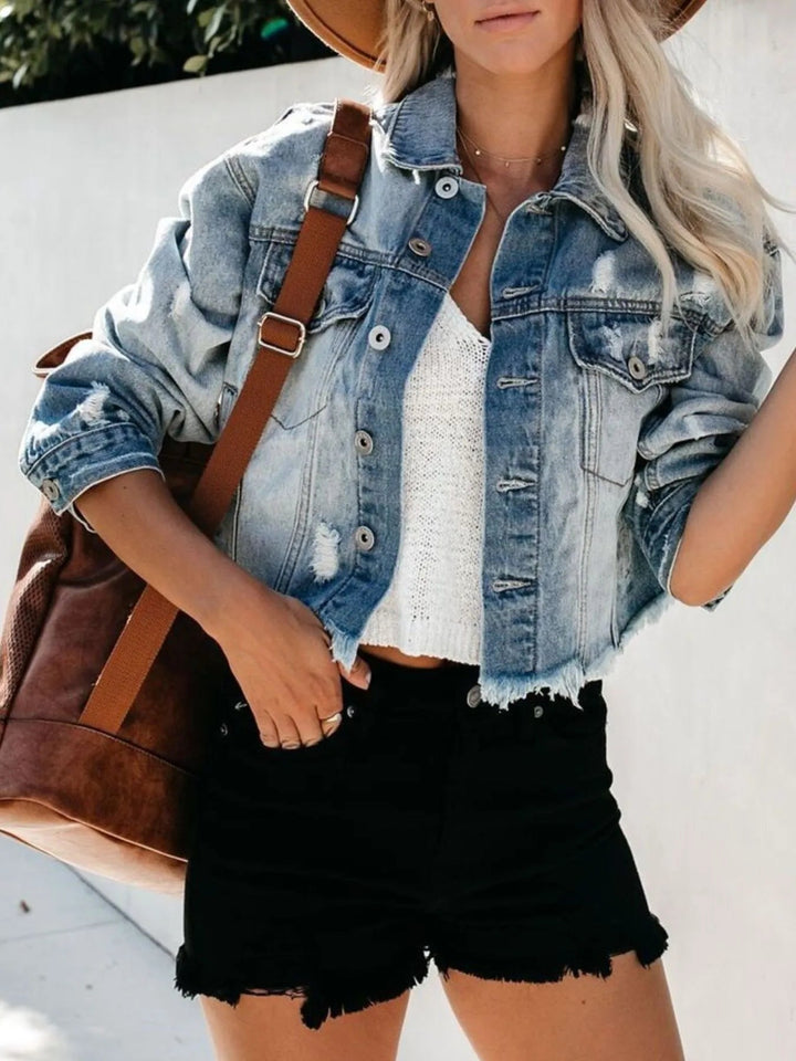 Distressed Raw Hem Denim Jacket - Rare Leather