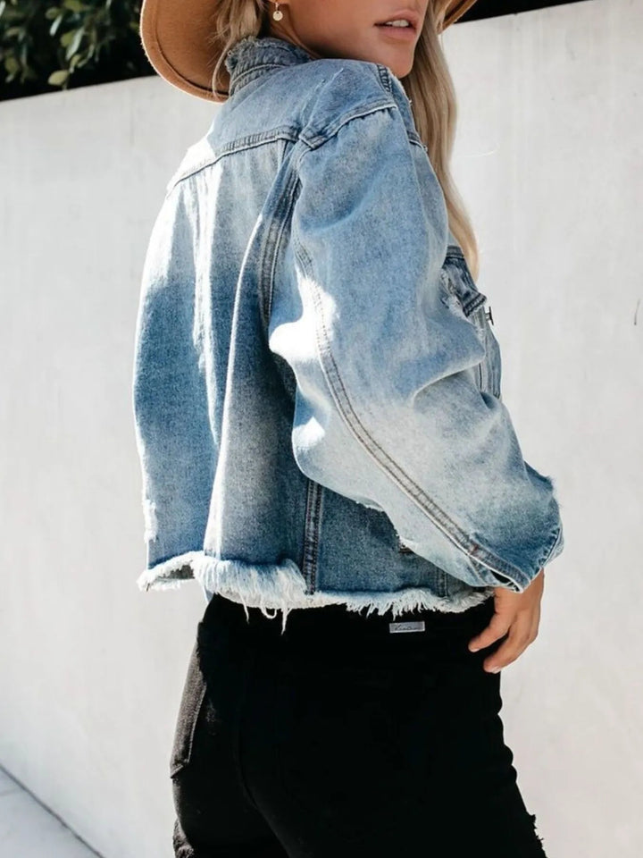 Distressed Raw Hem Denim Jacket - Rare Leather
