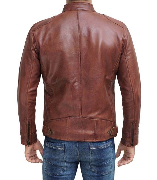 Dodge Mens Cognac Cafe Racer Leather Jacket - Rare Leather
