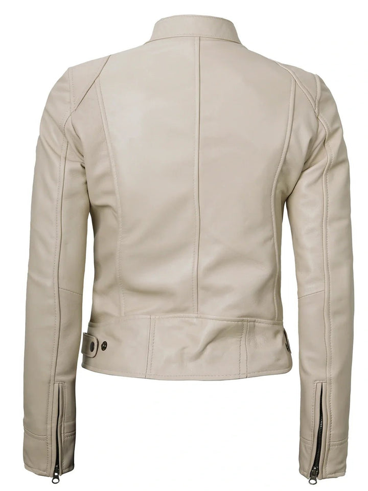 Dodge Women's Beige Leather Cafe Racer Jacket - Rare Leather