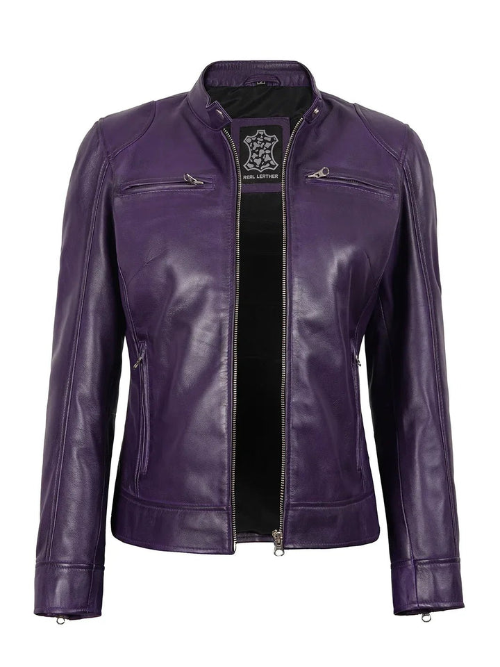 Dodge Womens Biker Purple Leather Jacket - Rare Leather