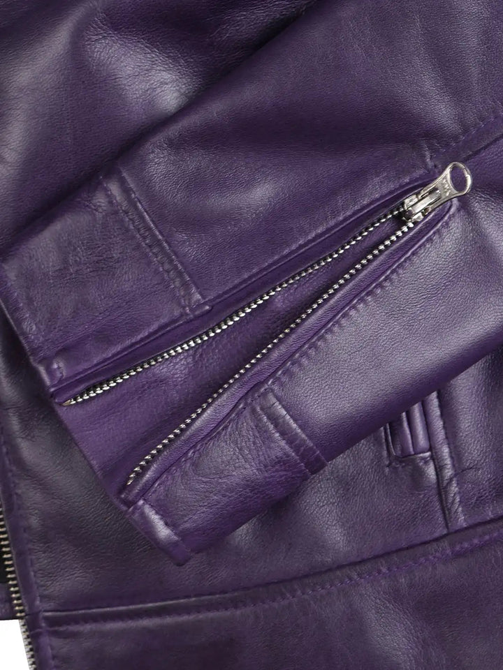 Dodge Womens Biker Purple Leather Jacket - Rare Leather