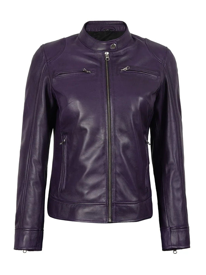 Dodge Womens Biker Purple Leather Jacket - Rare Leather