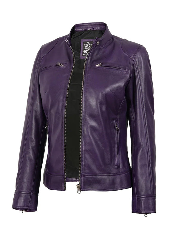 Dodge Womens Biker Purple Leather Jacket - Rare Leather