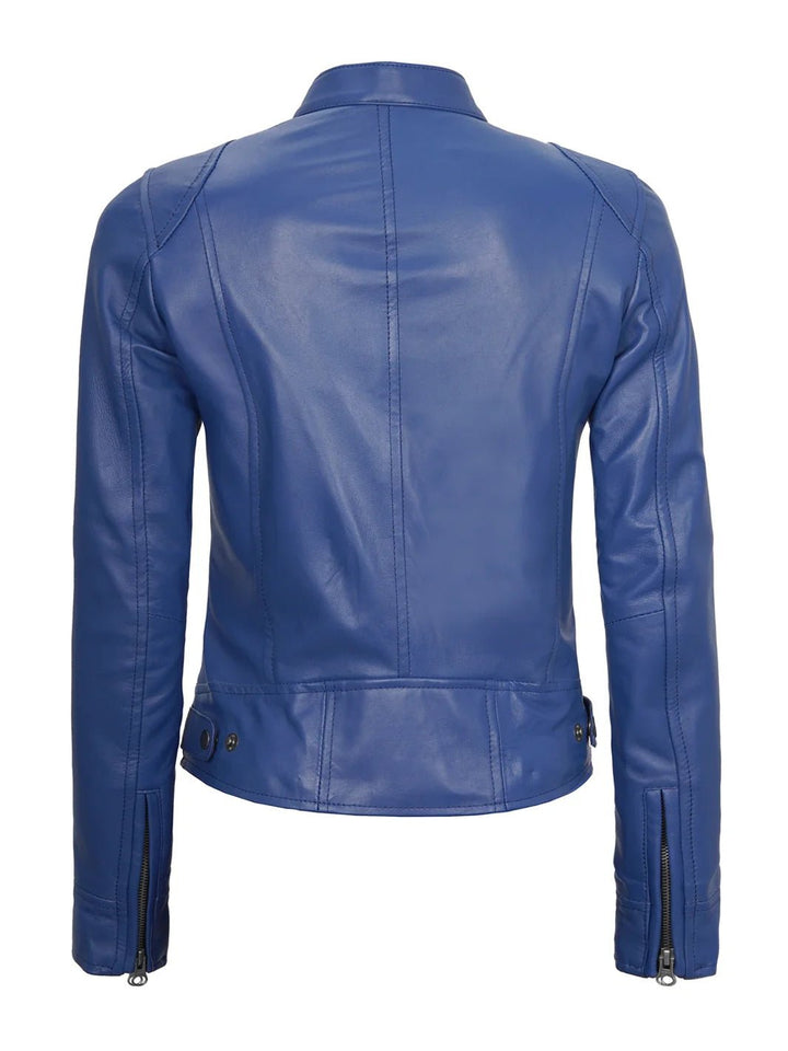 Dodge Women's Blue Leather Cafe Racer Jacket - Rare Leather