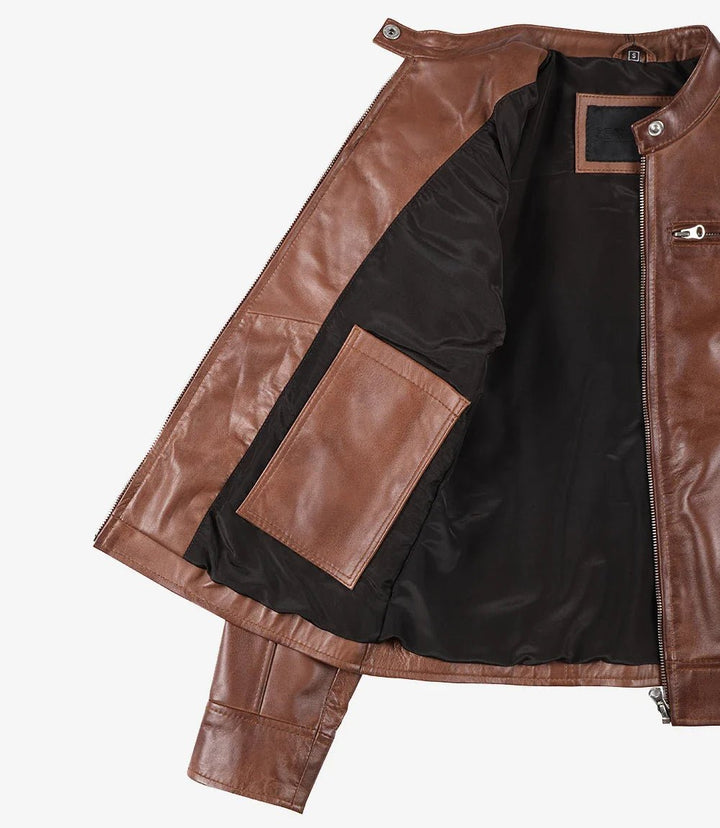 Dodge Womens Cognac Brown Motorcycle Leather Jacket - Rare Leather