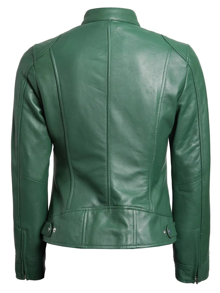 Dodge Womens Motorcycle Green Leather Jacket - Rare Leather