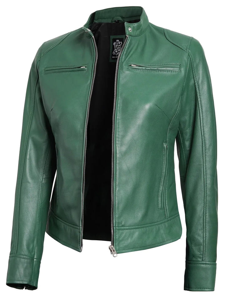 Dodge Womens Motorcycle Green Leather Jacket - Rare Leather