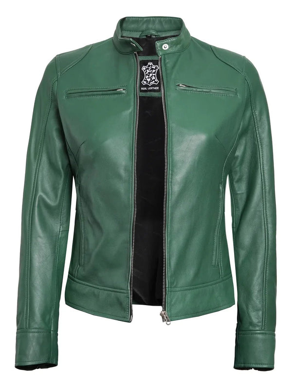 Dodge Womens Motorcycle Green Leather Jacket - Rare Leather