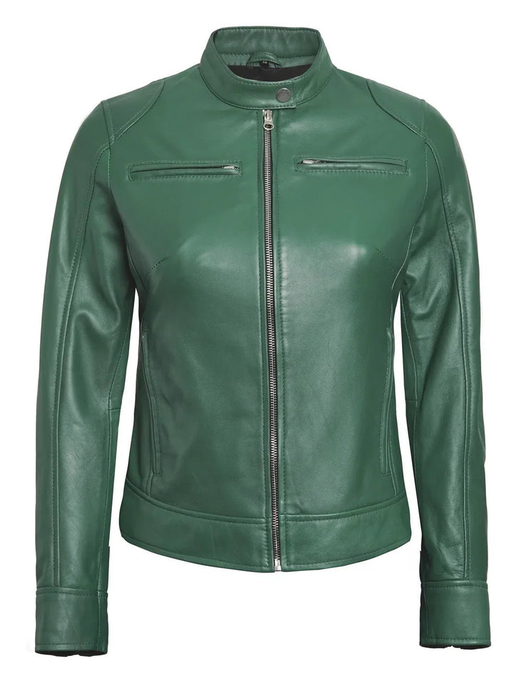Dodge Womens Motorcycle Green Leather Jacket - Rare Leather