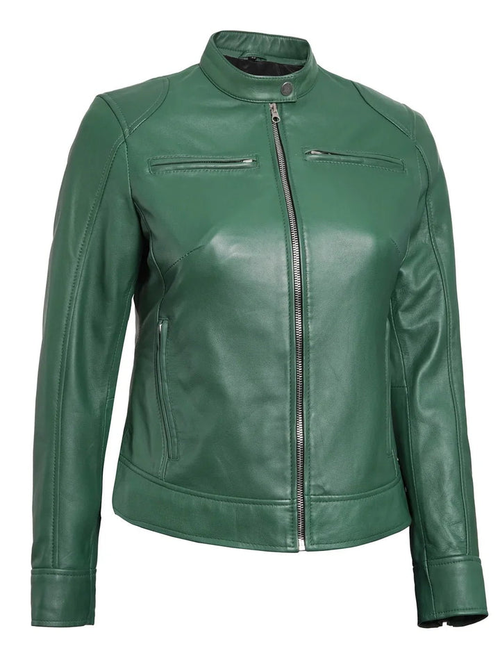 Dodge Womens Motorcycle Green Leather Jacket - Rare Leather