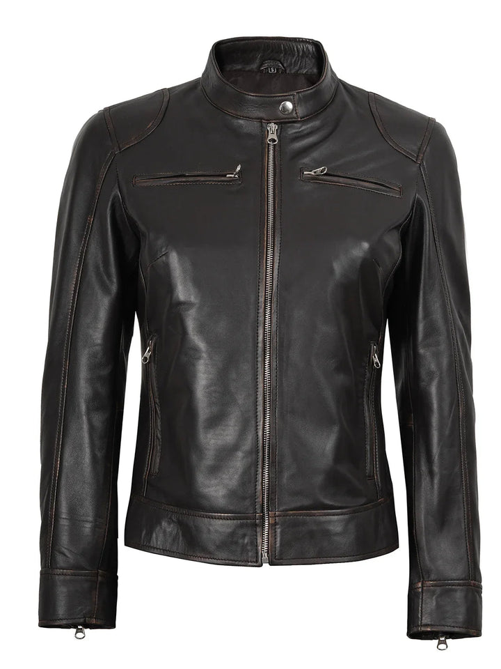 Dodge Women's Rub Off Brown Vintage Leather Jacket - Rare Leather