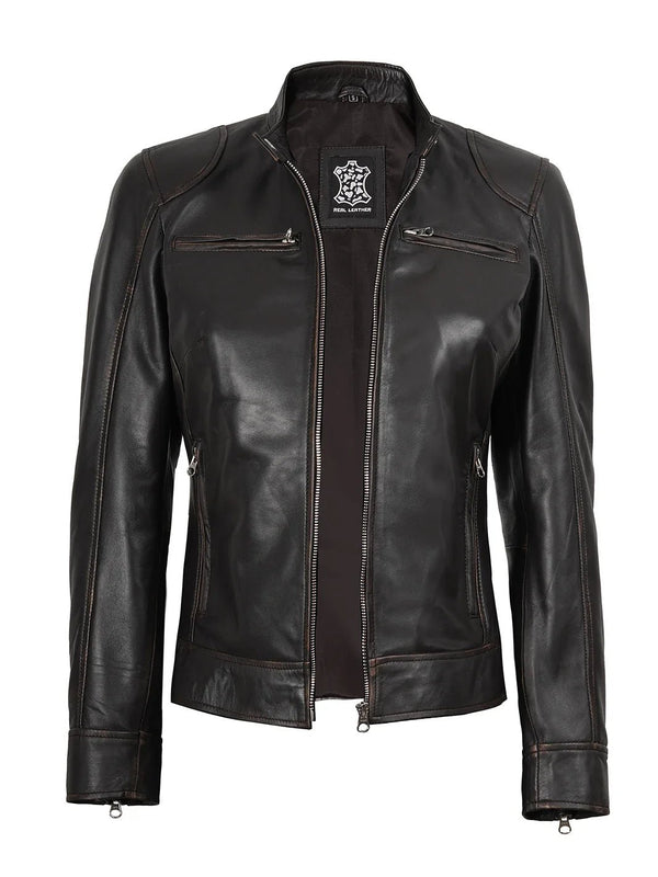 Dodge Women's Rub Off Brown Vintage Leather Jacket - Rare Leather