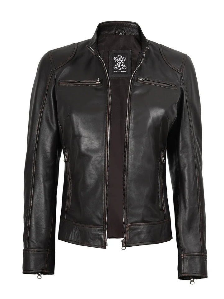 Dodge Women's Rub Off Brown Vintage Leather Jacket - Rare Leather