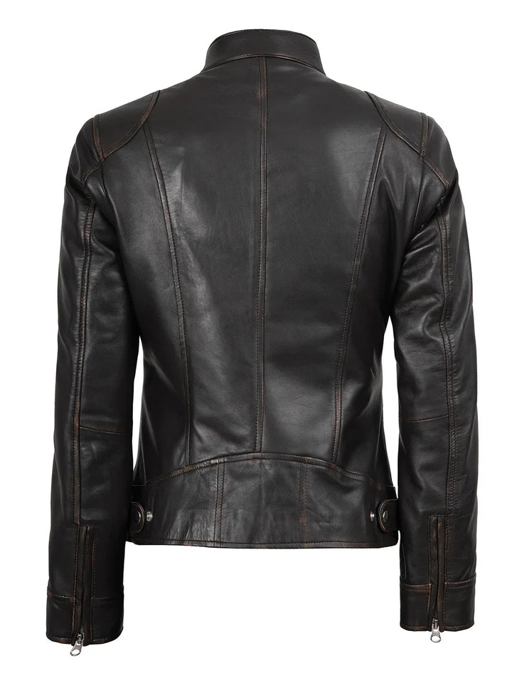 Dodge Women's Rub Off Brown Vintage Leather Jacket - Rare Leather