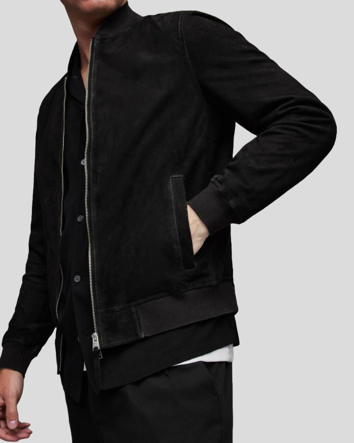 Eclipse Black Suede Bomber Leather Jacket - Rare Leather