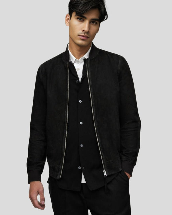 Eclipse Black Suede Bomber Leather Jacket - Rare Leather