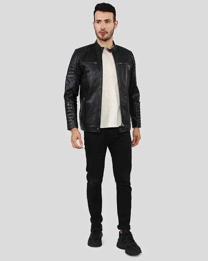 Enzo Black Slim Fit Leather Racer Jacket - Rare Leather