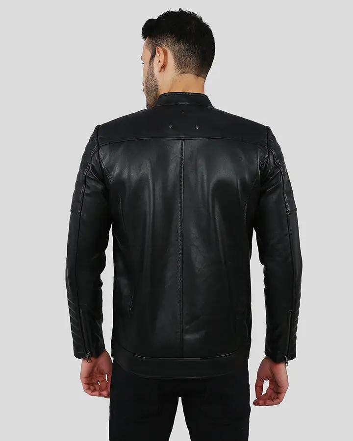 Enzo Black Slim Fit Leather Racer Jacket - Rare Leather