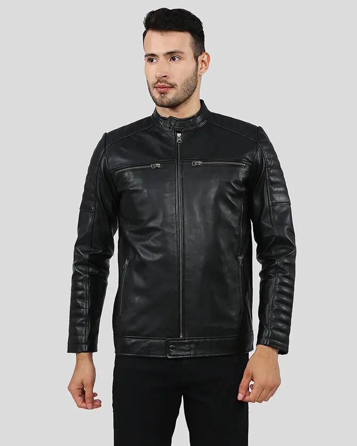 Enzo Black Slim Fit Leather Racer Jacket - Rare Leather