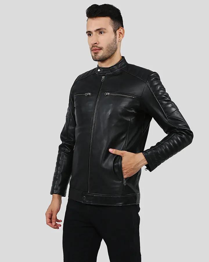 Enzo Black Slim Fit Leather Racer Jacket - Rare Leather