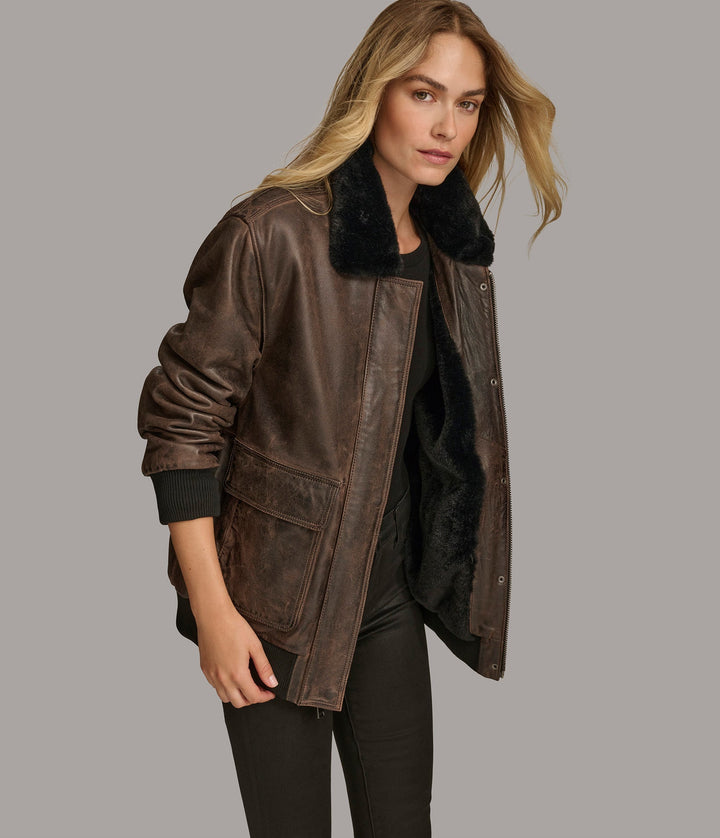 Everleigh Faux Fur Lined Bomber - Rare Leather