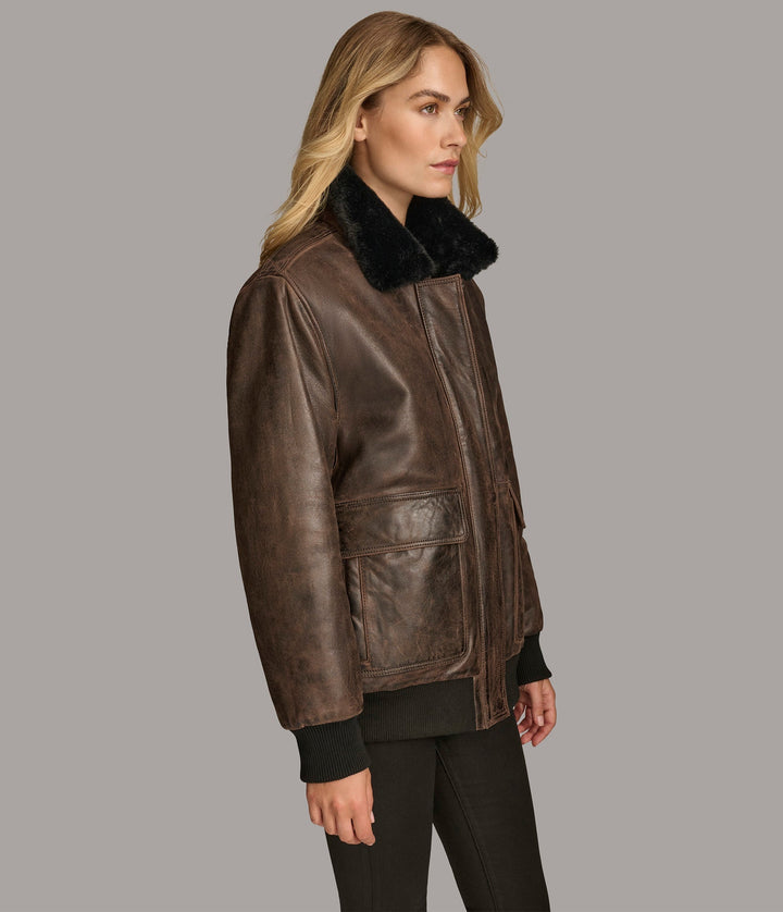 Everleigh Faux Fur Lined Bomber - Rare Leather