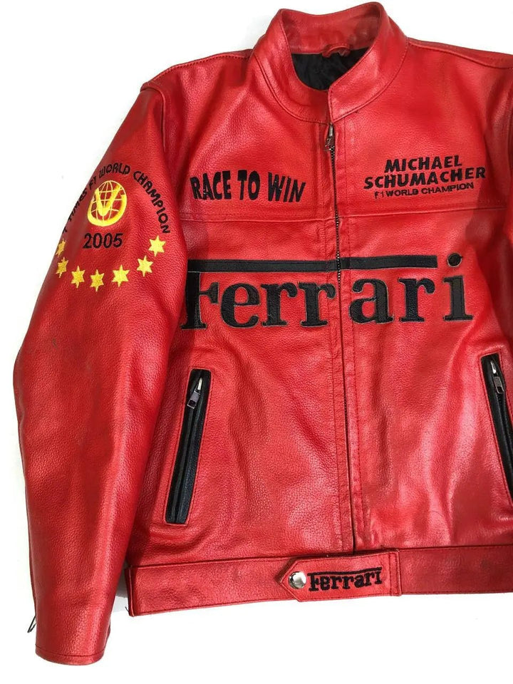 F1 MS Ferrari Red Leather Jacket - Rare Leather