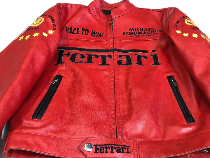 F1 MS Ferrari Red Leather Jacket - Rare Leather