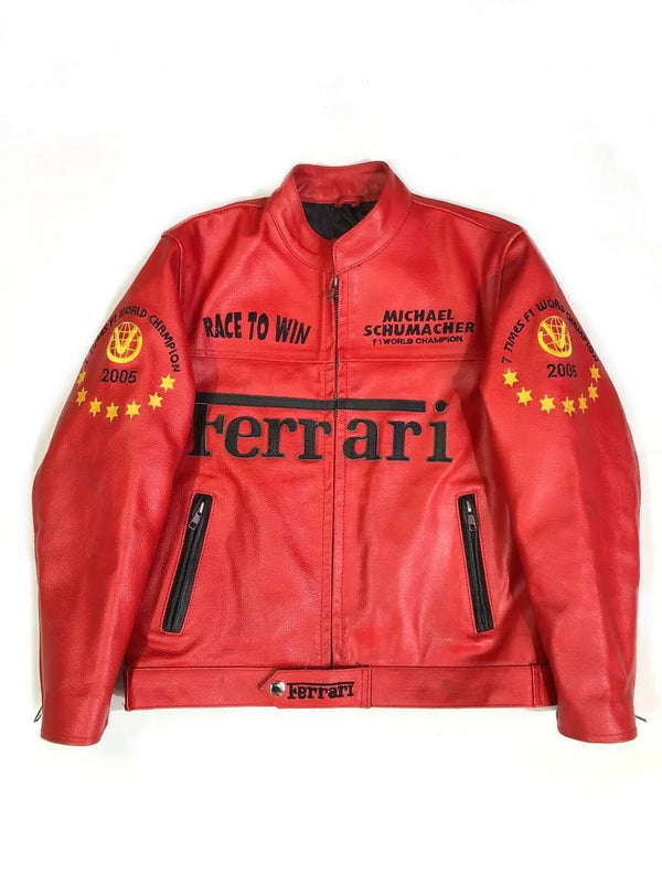F1 MS Ferrari Red Leather Jacket - Rare Leather