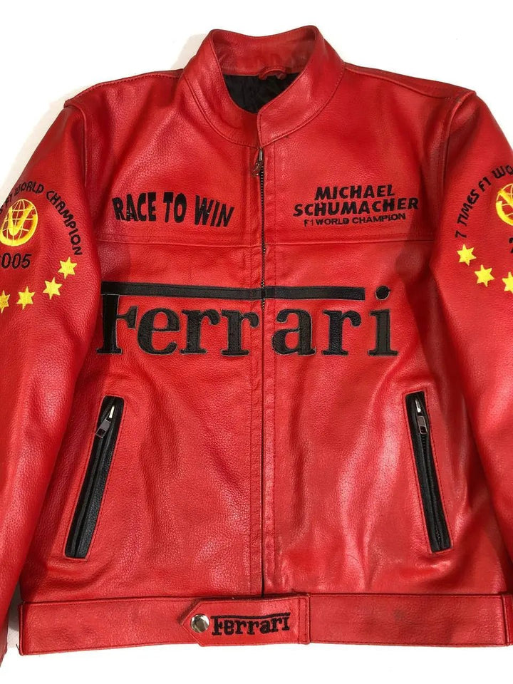 F1 MS Ferrari Red Leather Jacket - Rare Leather