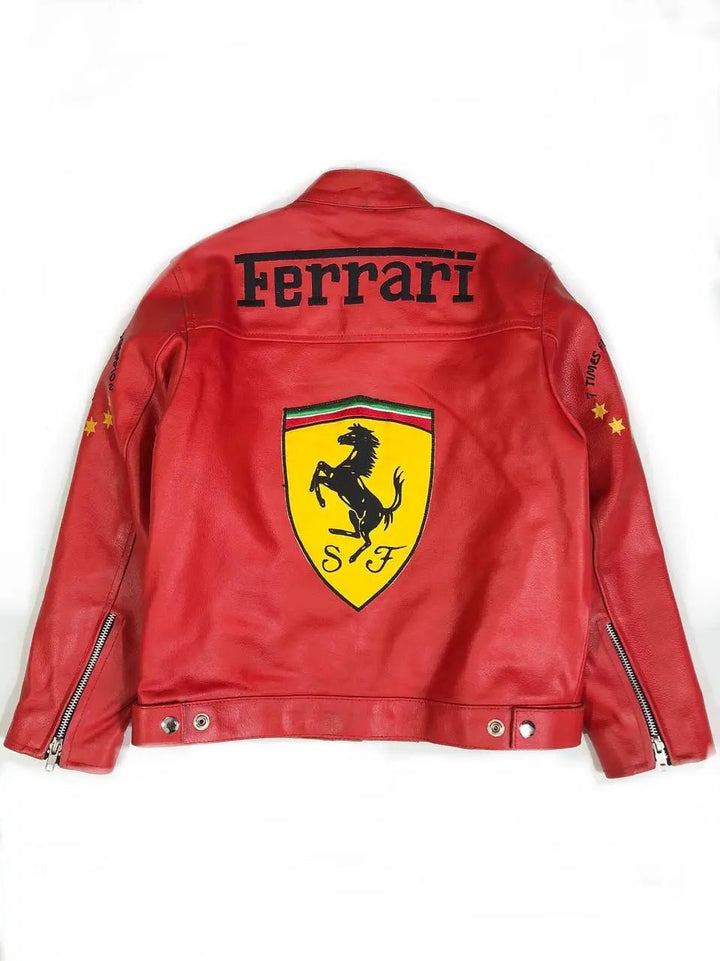 F1 MS Ferrari Red Leather Jacket - Rare Leather