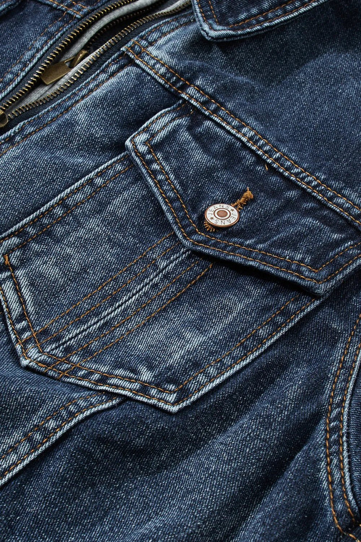 Fake Two - Piece Hooded Zip - Up Denim Jacket - Rare Leather