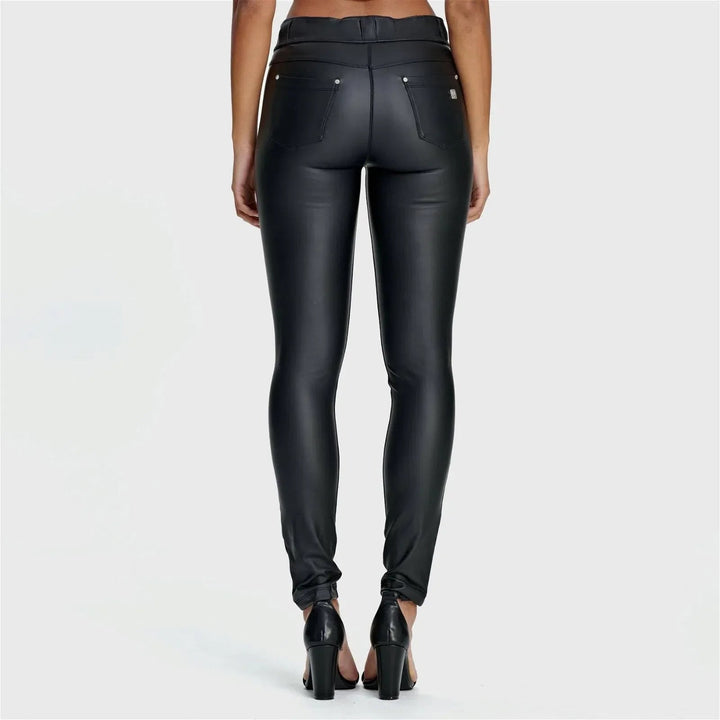 Faux Leather - High Waisted - Full Length - Black - Rare Leather